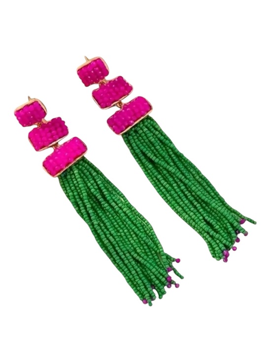 Whimsy_and_Rose Jewelry - Green Beaded Tassel Dangle Earrings